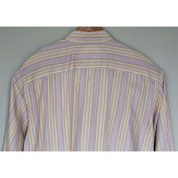 ROBERT GRAHAM Pink Purple Lime Green Striped Flip Cuff Button Down Shirt, 2XL - Picture 6 of 10